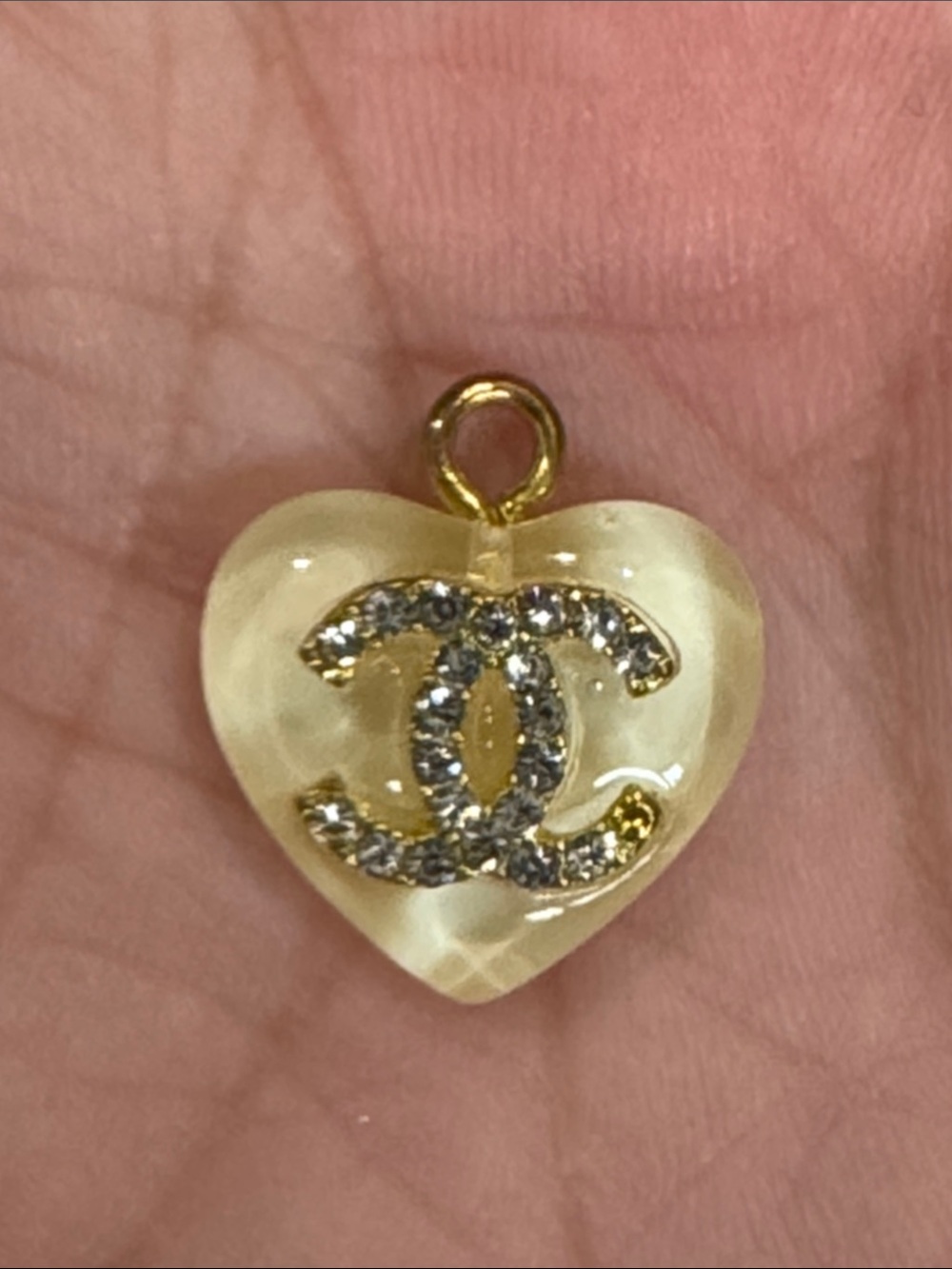CHANEL Pearl Heart Pendant with Gold and Crystal CC Accent